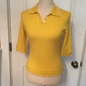 TSE SWEATER CASHMERE YELLOW WHITE ACCENT POLO COLLAR BUTTONS Size S